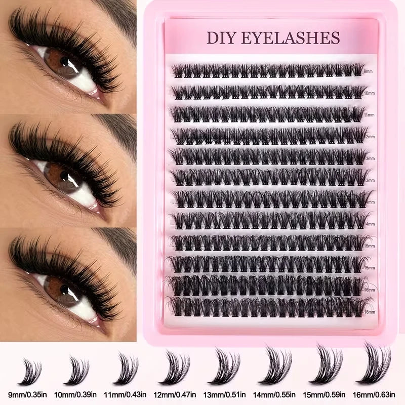 Cluster Lashes, 240pcs 40D 9-16mm Mixed Lengths, Ultra-Natural Look Thin Ultra-Soft Ultra-Light, Reusable  for Beginners