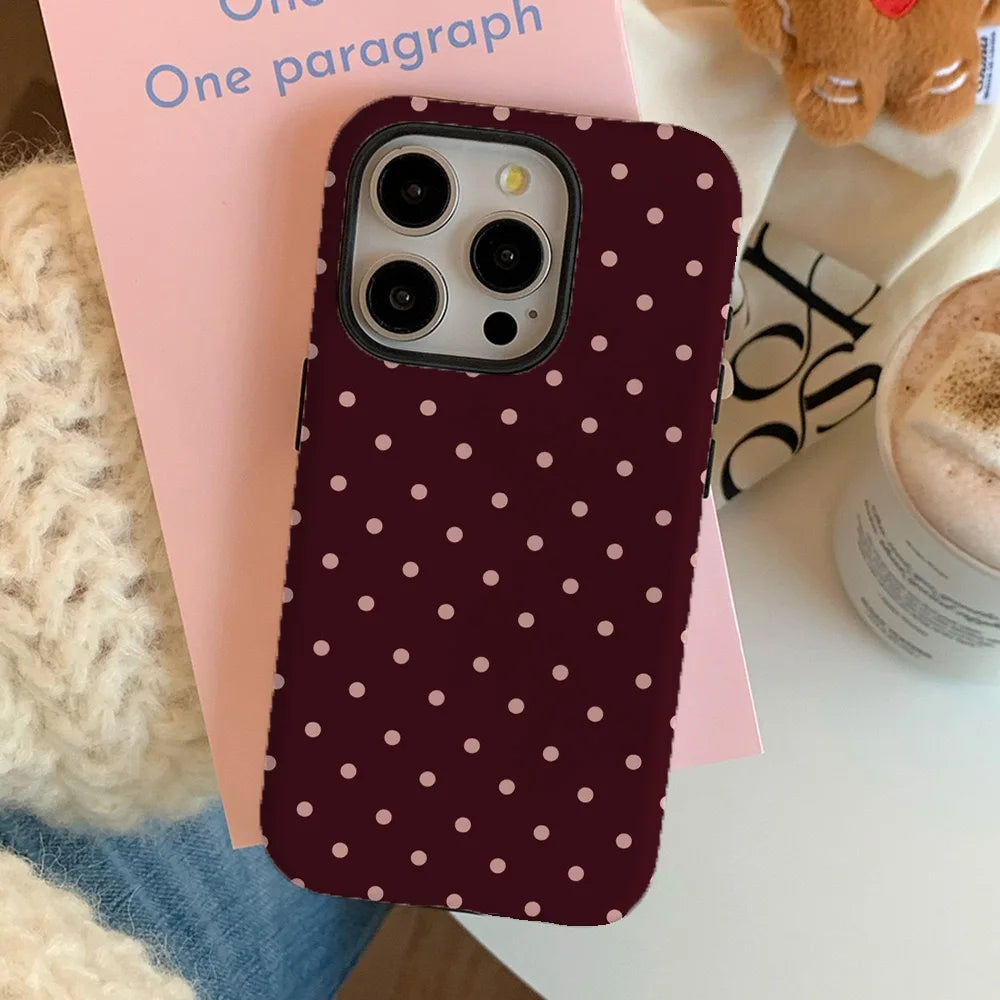 Ins Brown Red Polka Dots Phone Case for IPHONE 16 15PRO MAX 14 PLUS 13 12 MINI 11 Acrylic TPU Two in One Magnetic Phone Cases