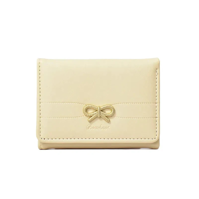 Fashion Wallets Girls Cute Bow Small Wallet Aesthetic Card Holder Classic Three Fold Purse For Women Student Simple Coin Pouch