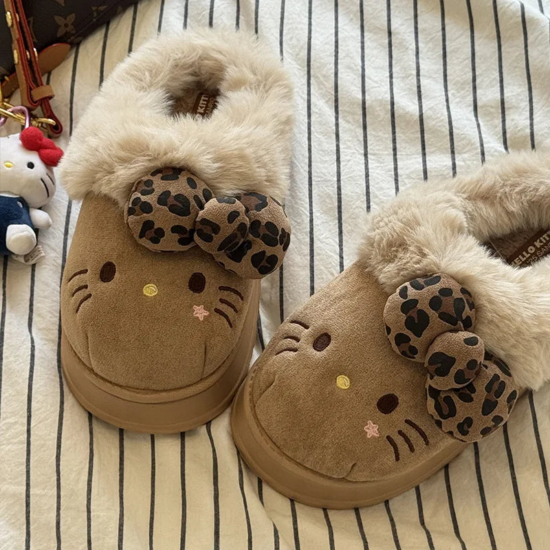 Hello Kitty Cartoon Cute Cotton Slippers Women Autumn Winter Anti Slip Wear-Resistant Warm Plush Eva Slippers Outdoor Home Gift