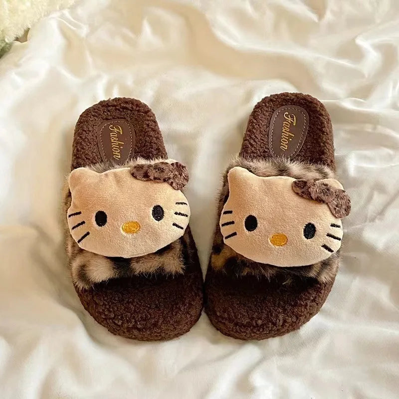 Sanrio Hello Kitty Slippers Anime KT Cat Kawaii Cute Home Plush Slippers Anime Fashion Casual Outdoor Ladies Slippers Girl Gift
