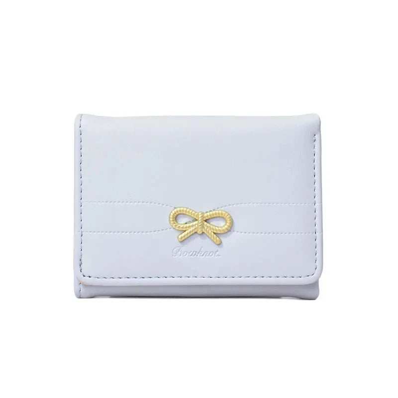 Fashion Wallets Girls Cute Bow Small Wallet Aesthetic Card Holder Classic Three Fold Purse For Women Student Simple Coin Pouch