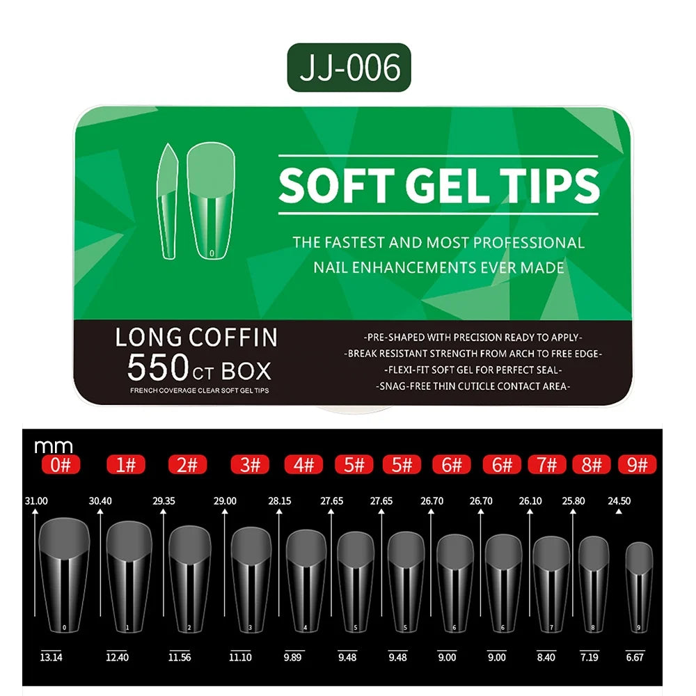 550pcs Soft Gel Nail Tips Medium Short Almond Coffin Full Cover Matte Extension Tool Acrylic Press on Nail French Manicure Decor