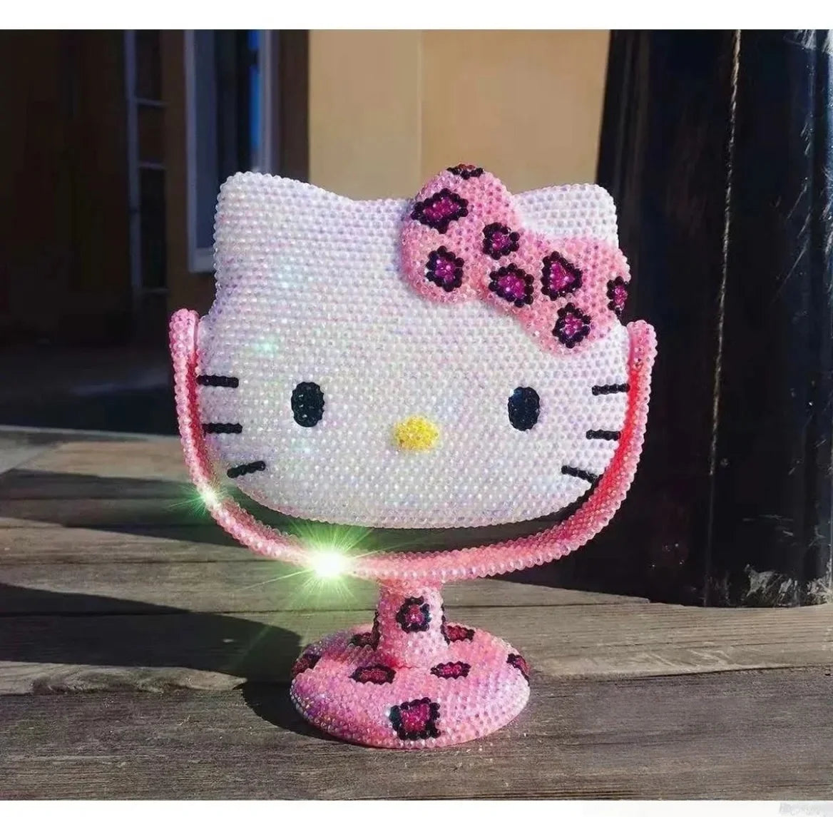 Hello Kitty Vanity Mirror Cartoon Shiny Rhinestones Beauty Handheld Mirror Diamond Pink Girls Flip Girlfriend Birthday Gift Toy
