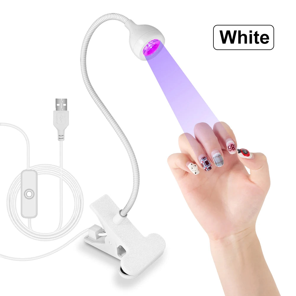 Nail LED UV Lamp for Drying Gel Nails Polish Clip-On Flexible Desk Mini Portable USB Nail Lamp UV Light Dryer for Manicure Salon