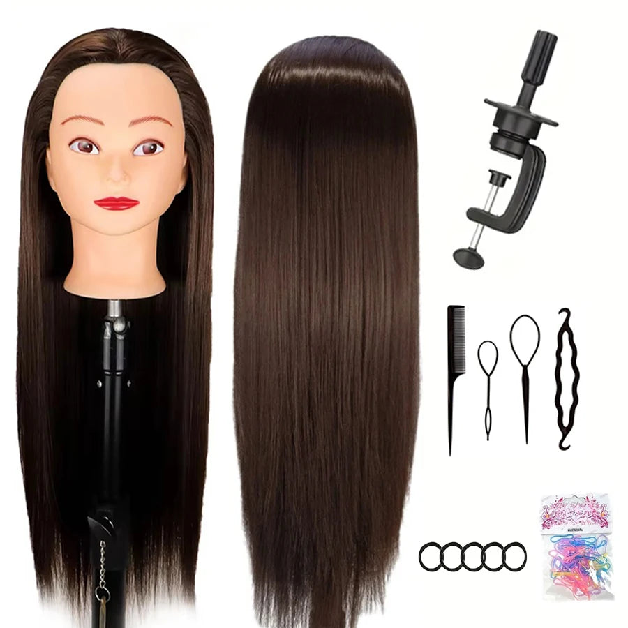 24 Inch Mannequin Head, Cosmetology Manikin Practice Doll Head With Synthetic Hair, Braiding Hairdressing Head For Hair Styling