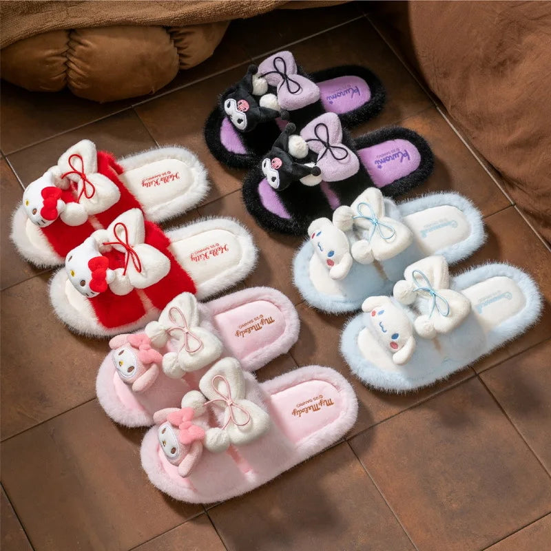 Hello Kitty Slippers Cartoon Plush Autumn Fashion Flat Shoes For Girls Warm Anti-slip Home Slipper Gift