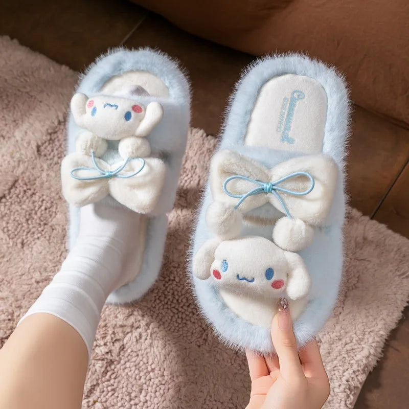 Hello Kitty Slippers Cartoon Plush Autumn Fashion Flat Shoes For Girls Warm Anti-slip Home Slipper Gift
