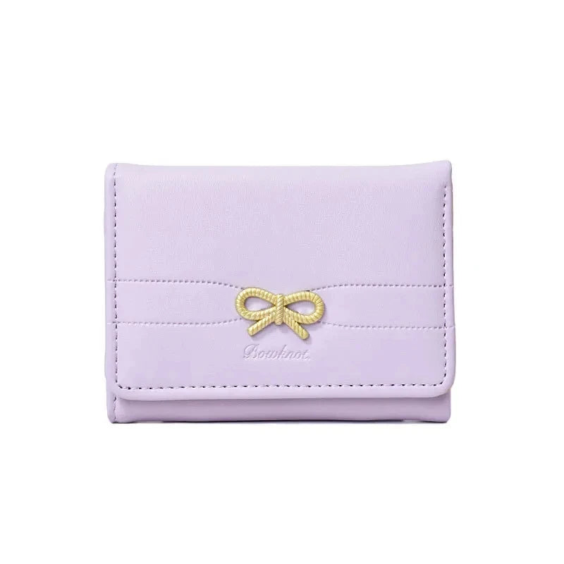 Fashion Wallets Girls Cute Bow Small Wallet Aesthetic Card Holder Classic Three Fold Purse For Women Student Simple Coin Pouch