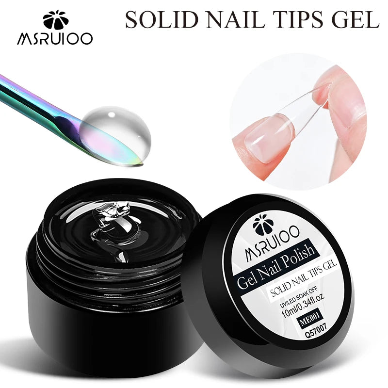 MSRUIOO 10ml Clear Solid Nail Tips Gel Long Lasting Bubble-free UV/LED Building Gel for Nails Home Salon Manicure DIY Design