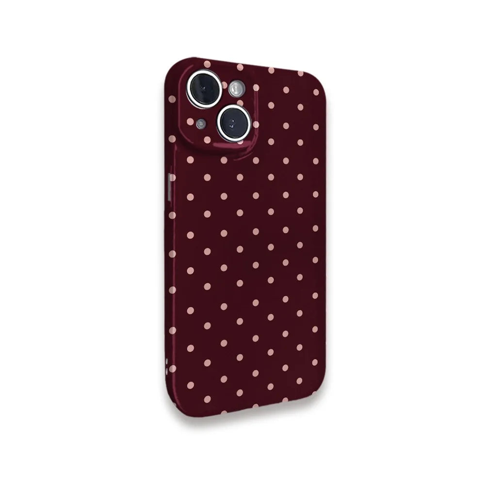 Ins Brown Red Polka Dots Phone Case for IPHONE 16 15PRO MAX 14 PLUS 13 12 MINI 11 Acrylic TPU Two in One Magnetic Phone Cases