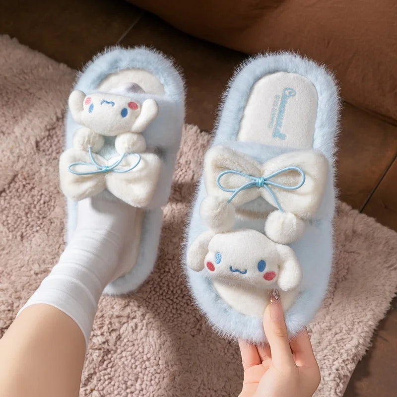 Hello Kitty Slippers Cartoon Plush Autumn Fashion Flat Shoes For Girls Warm Anti-slip Home Slipper Gift
