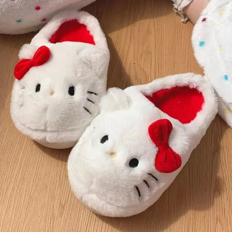 Anime Hello Kitty Warm Cotton Slippers Autumn/Winter Thick Anti Slip Cartoon Slippers Comfortable House Slippers Surprise Gifts
