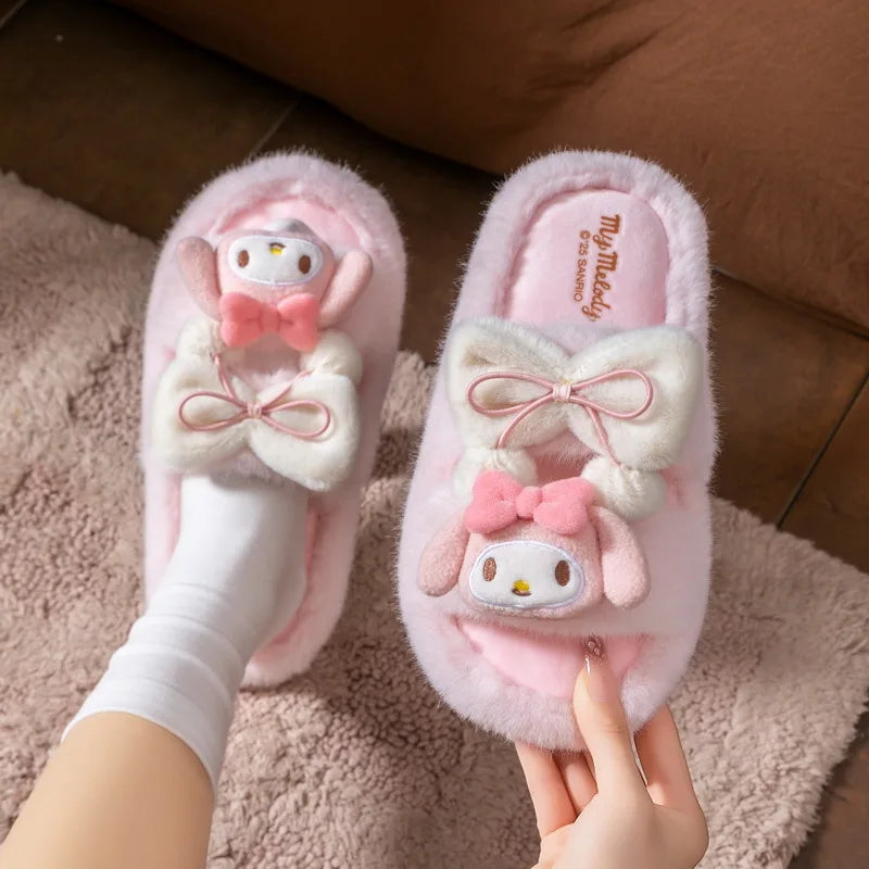 Hello Kitty Slippers Cartoon Plush Autumn Fashion Flat Shoes For Girls Warm Anti-slip Home Slipper Gift