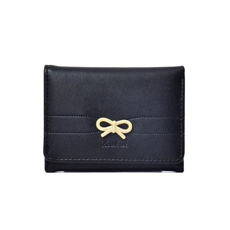 Fashion Wallets Girls Cute Bow Small Wallet Aesthetic Card Holder Classic Three Fold Purse For Women Student Simple Coin Pouch