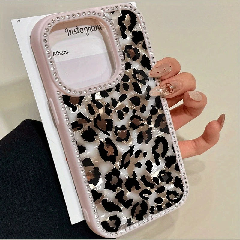 Marble Leopard Double Sided Diamond Set 3-in-1 Case for iPhone 17 to 11 Promax Plus Unisex with Diamond Trim