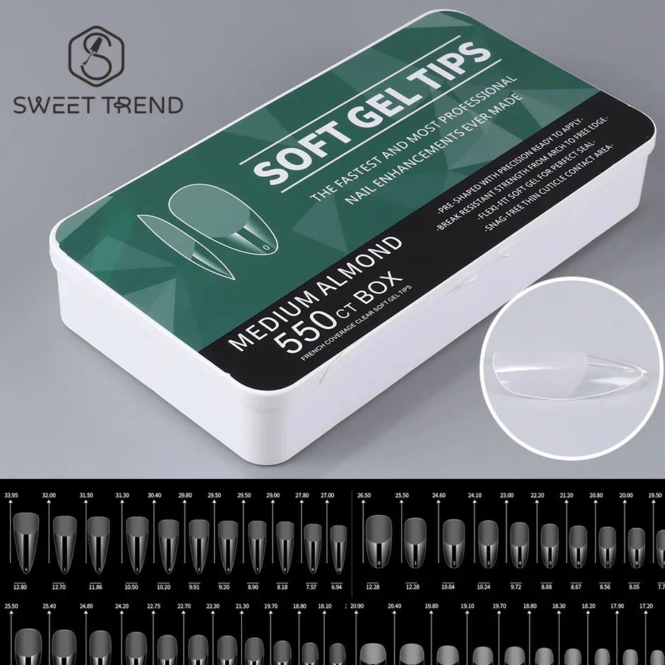 550pcs Soft Gel Nail Tips Medium Short Almond Coffin Full Cover Matte Extension Tool Acrylic Press on Nail French Manicure Decor
