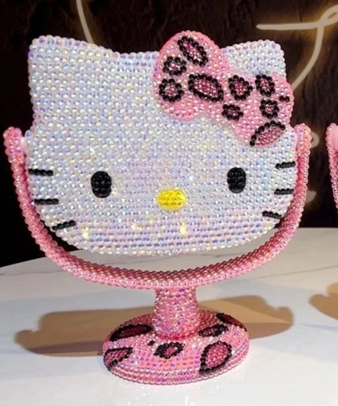 Hello Kitty Vanity Mirror Cartoon Shiny Rhinestones Beauty Handheld Mirror Diamond Pink Girls Flip Girlfriend Birthday Gift Toy