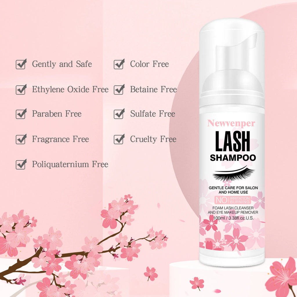 Lash Shampoo for Eyelash 100ML + Brush & Mascara Wand Eyelid Foaming Cleansing, Extension Cleanser Remover,Makeup Remover