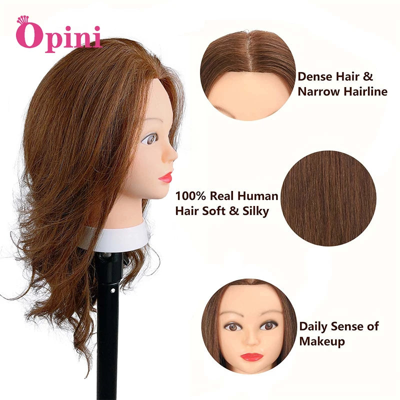 100% Mannequin Head Human Hair 22"-24"  Hairdresser Cosmetology Mannequin Manikin Training Head Hair and Free Clamp Holder