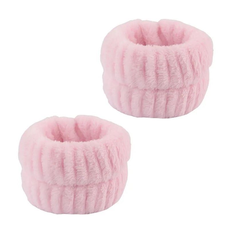1set Women Wrist Towels For Washing Face Soft Bow Headband Girls Wrist Wash Band Pink Face Wash Wristband Spa skincare Hairbands