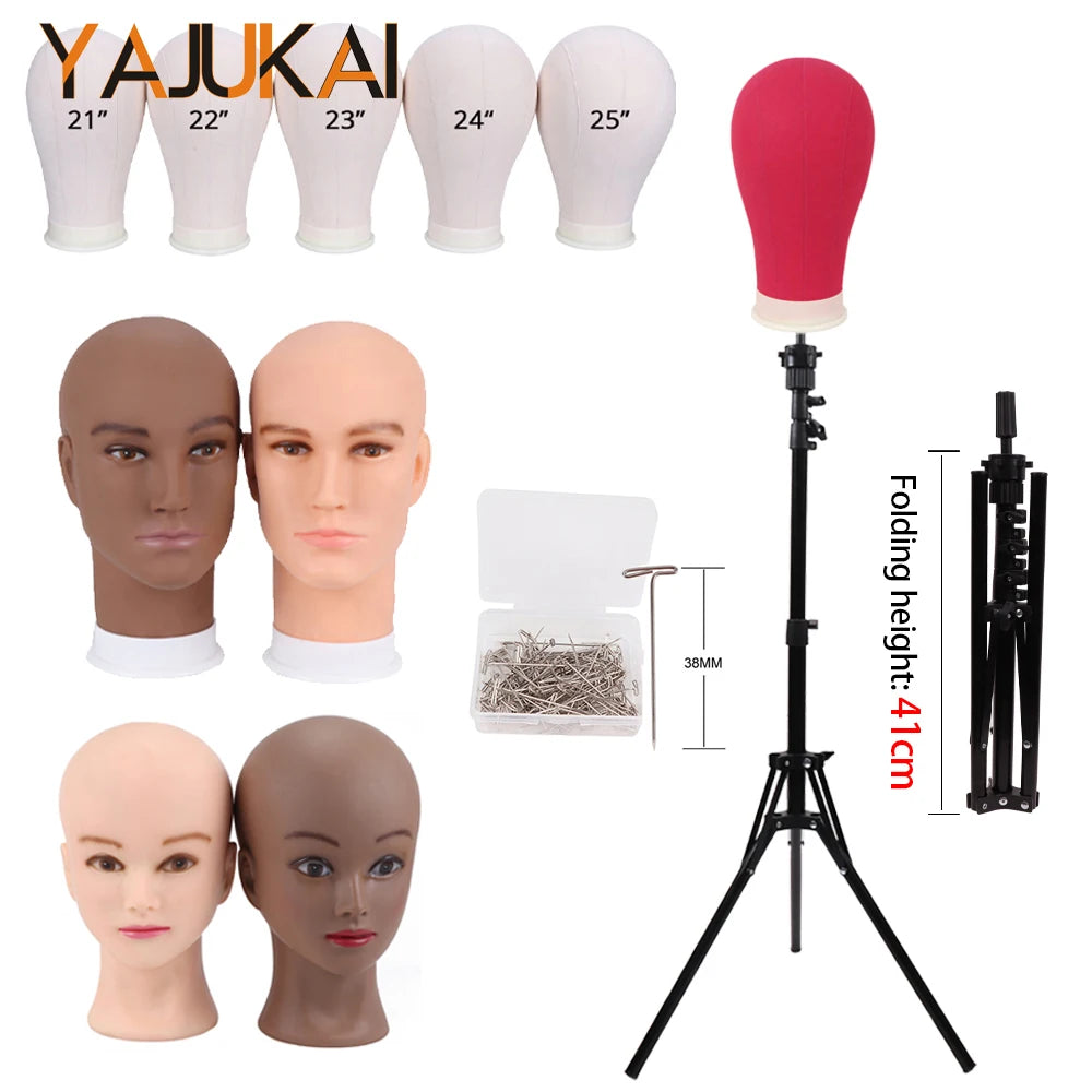 Training Mannequin Head Canvas Head With Mount Hole For Dly Wig Making Display Styling Metal Foldable Wig Head Stand Tripod