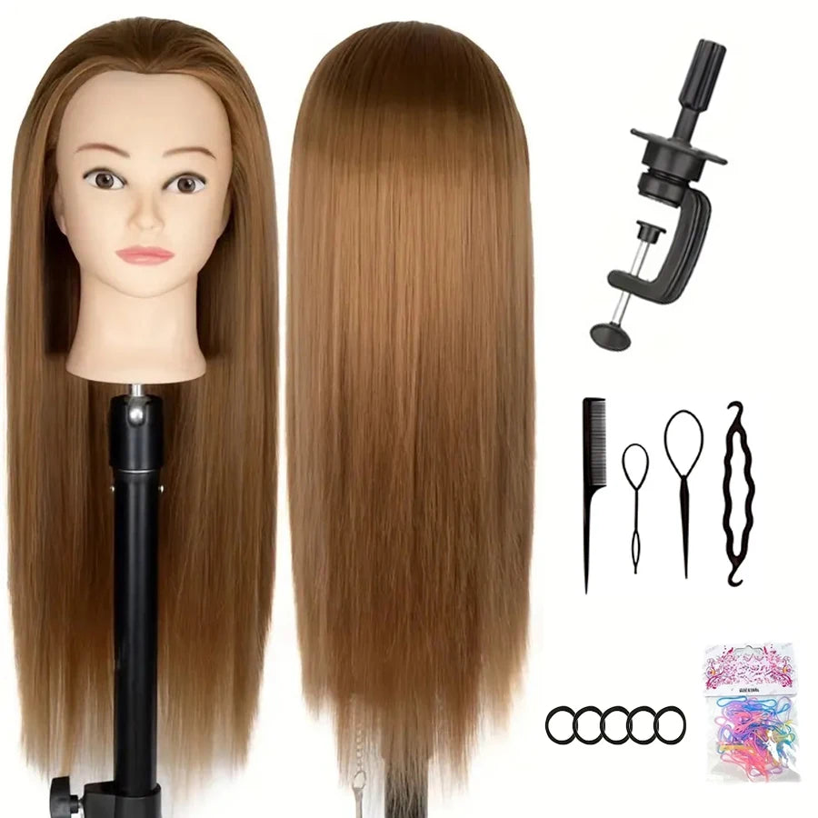 24 Inch Mannequin Head, Cosmetology Manikin Practice Doll Head With Synthetic Hair, Braiding Hairdressing Head For Hair Styling