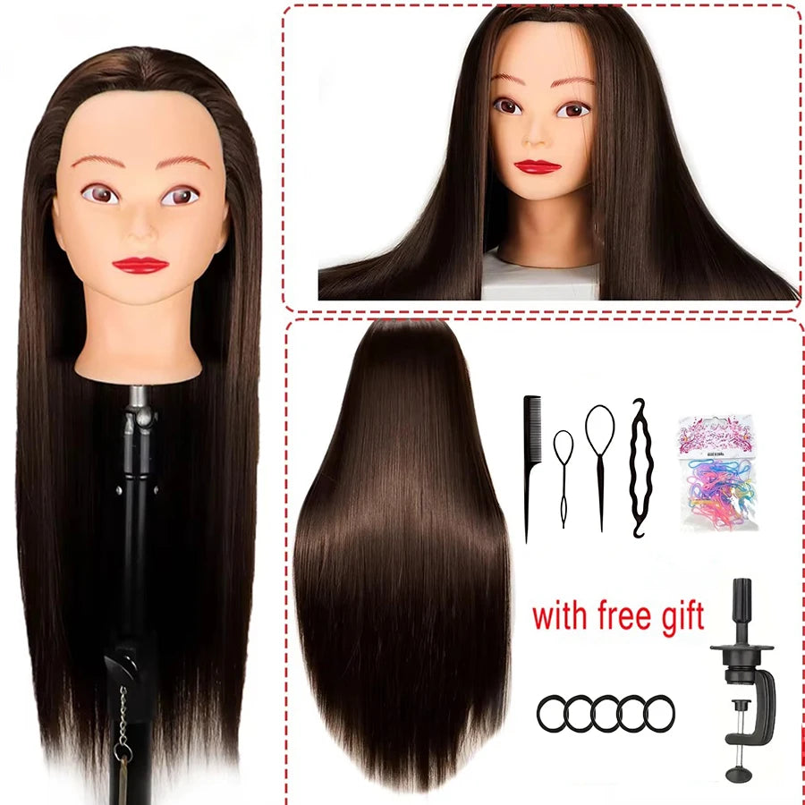 24 Inch Mannequin Head, Cosmetology Manikin Practice Doll Head With Synthetic Hair, Braiding Hairdressing Head For Hair Styling