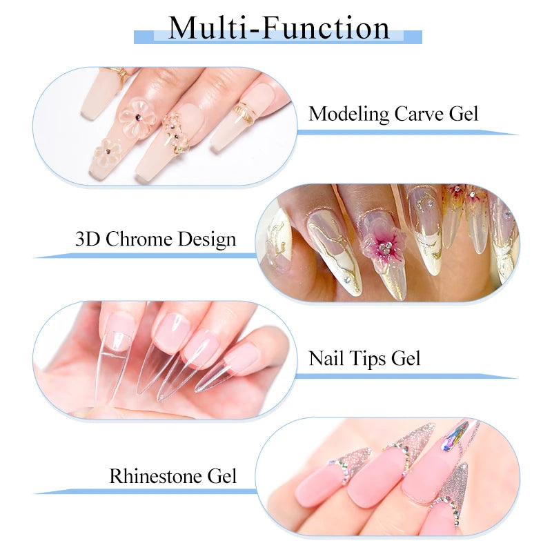 MSRUIOO 10ml Clear Solid Nail Tips Gel Long Lasting Bubble-free UV/LED Building Gel for Nails Home Salon Manicure DIY Design