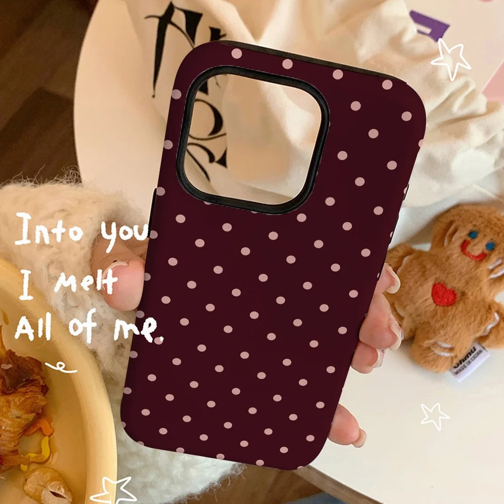 Ins Brown Red Polka Dots Phone Case for IPHONE 16 15PRO MAX 14 PLUS 13 12 MINI 11 Acrylic TPU Two in One Magnetic Phone Cases