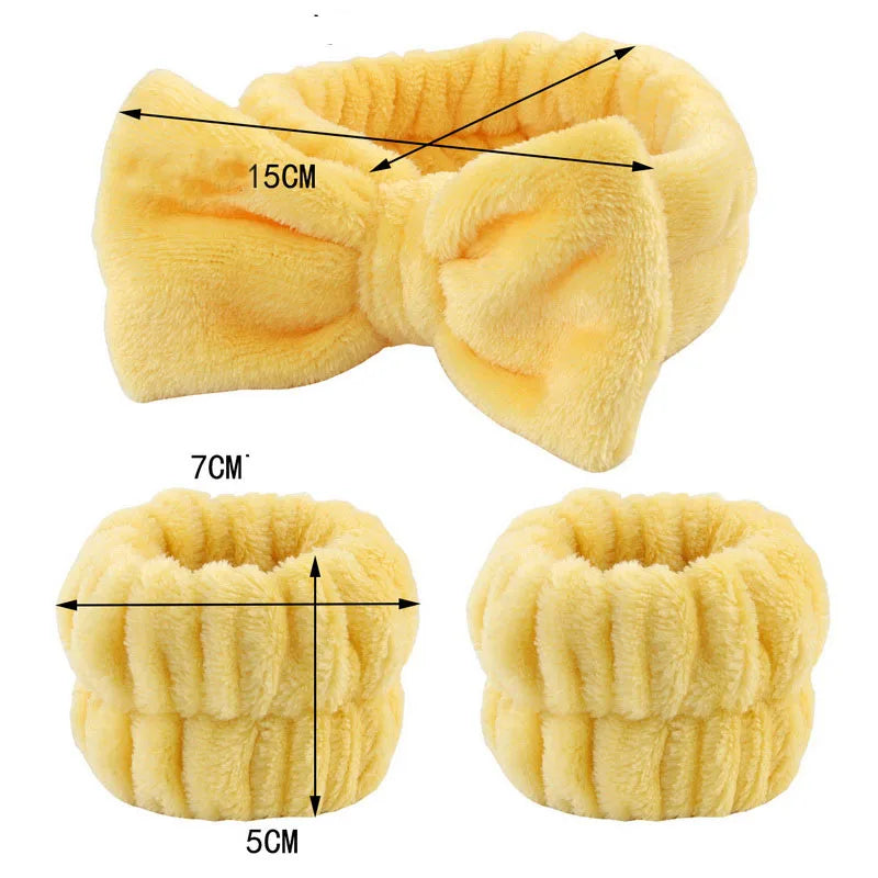 1set Women Wrist Towels For Washing Face Soft Bow Headband Girls Wrist Wash Band Pink Face Wash Wristband Spa skincare Hairbands