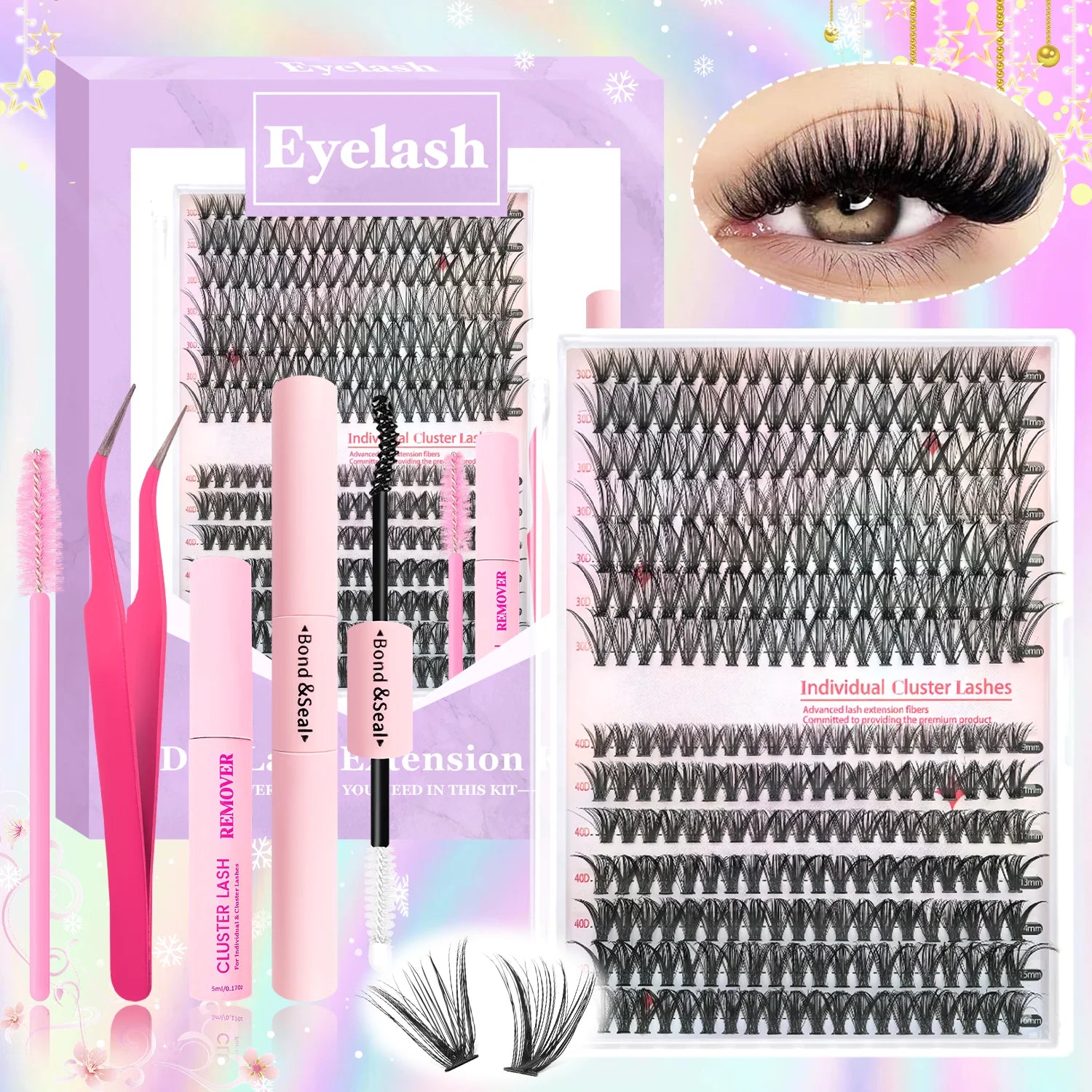 30D 40D Eyelash Clusters Kit Thick Individual Lashes Lash Bond And Seal And Remover Faux Mink Lashes Eyelash Extension DIY
