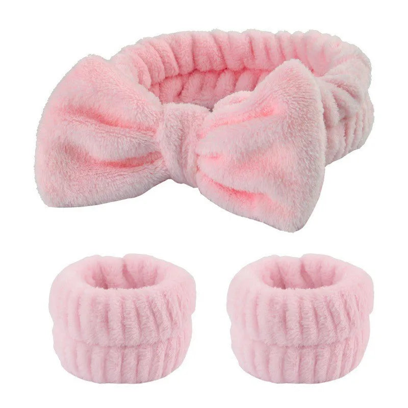 1set Women Wrist Towels For Washing Face Soft Bow Headband Girls Wrist Wash Band Pink Face Wash Wristband Spa skincare Hairbands