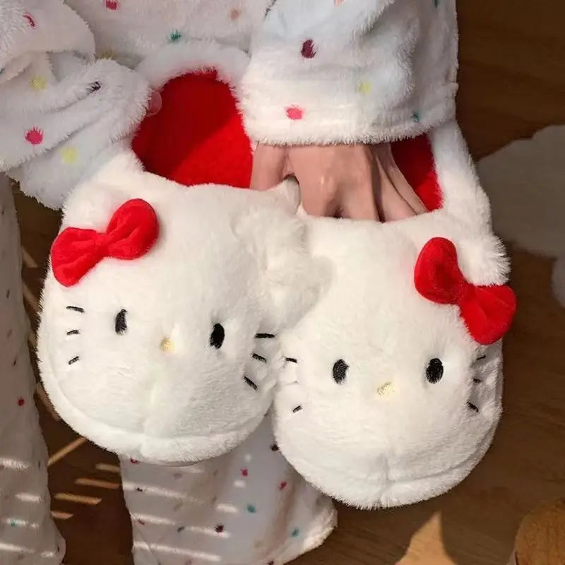 Anime Hello Kitty Warm Cotton Slippers Autumn/Winter Thick Anti Slip Cartoon Slippers Comfortable House Slippers Surprise Gifts