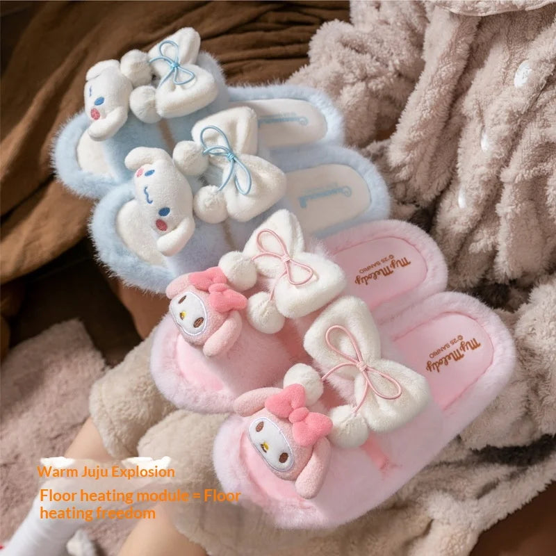 Hello Kitty Slippers Cartoon Plush Autumn Fashion Flat Shoes For Girls Warm Anti-slip Home Slipper Gift