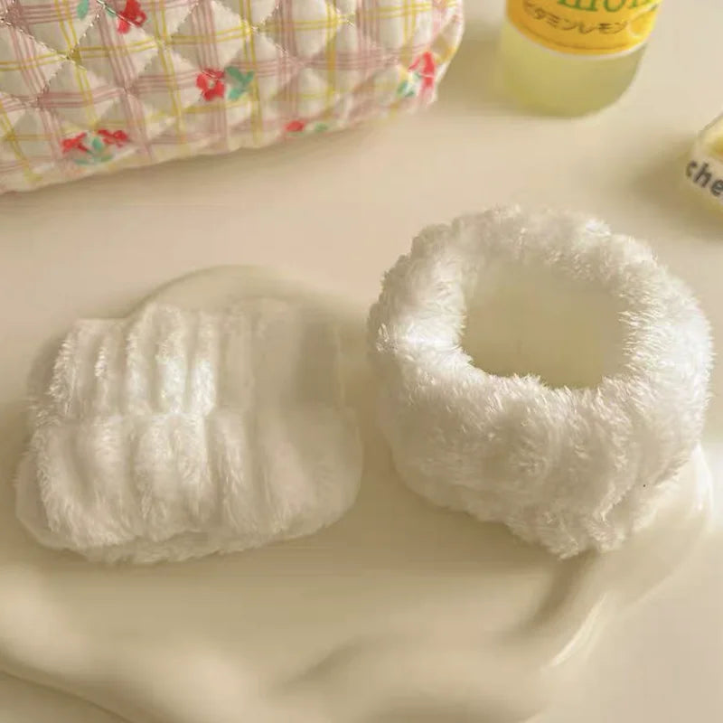 1set Women Wrist Towels For Washing Face Soft Bow Headband Girls Wrist Wash Band Pink Face Wash Wristband Spa skincare Hairbands