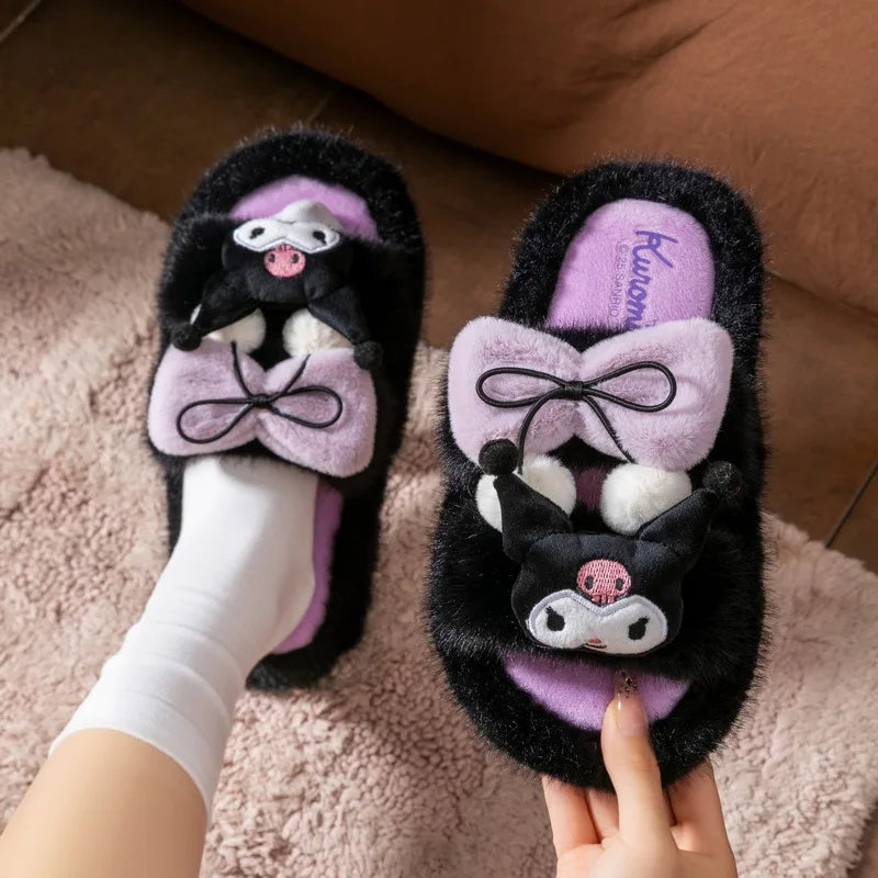 Hello Kitty Slippers Cartoon Plush Autumn Fashion Flat Shoes For Girls Warm Anti-slip Home Slipper Gift