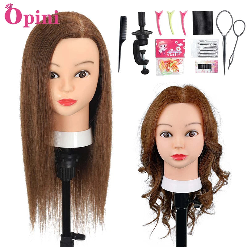 100% Mannequin Head Human Hair 22"-24"  Hairdresser Cosmetology Mannequin Manikin Training Head Hair and Free Clamp Holder
